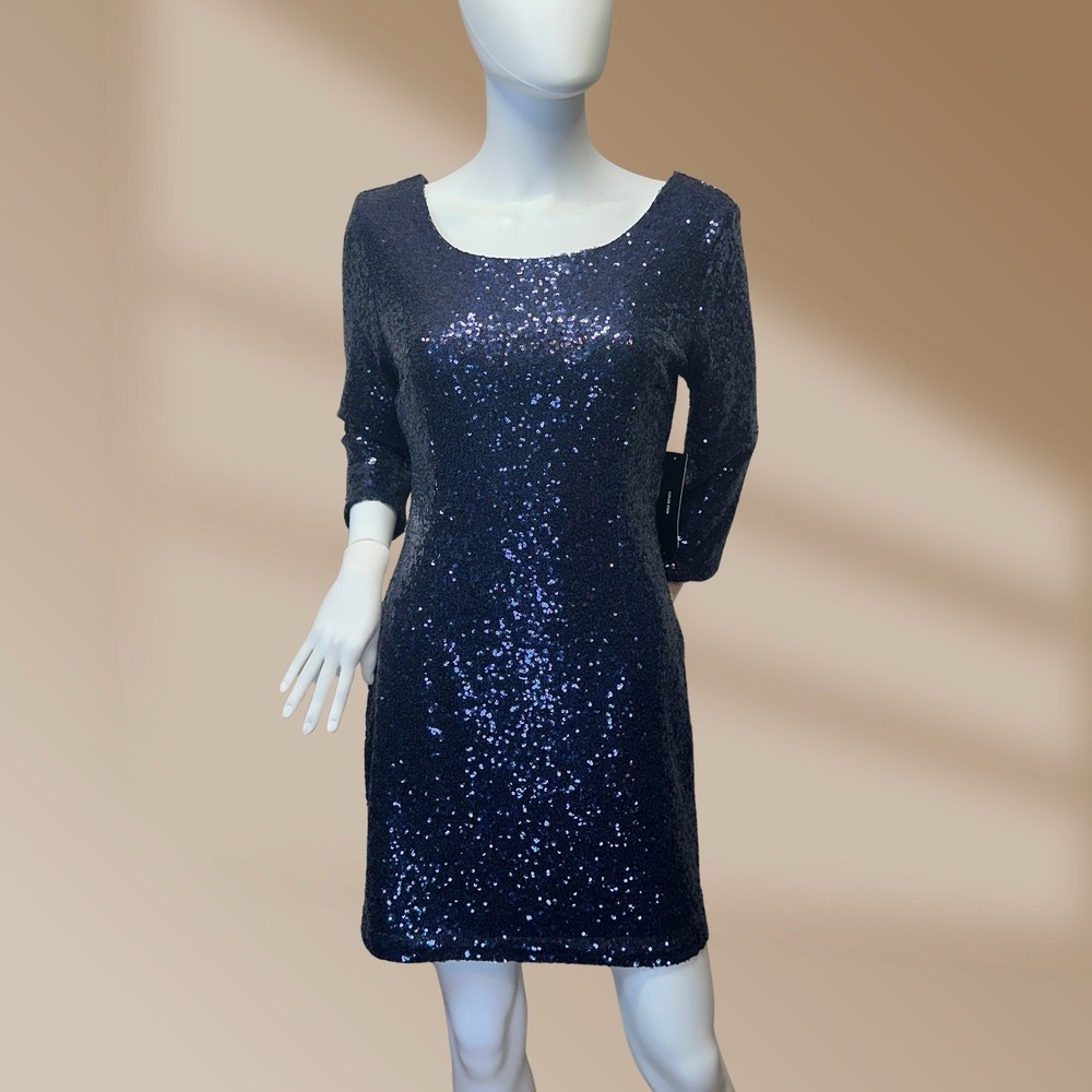 Lulus Ladies Navy Sapphire Blue Sequined Slim-Fit Short Dress Size Large NWT!